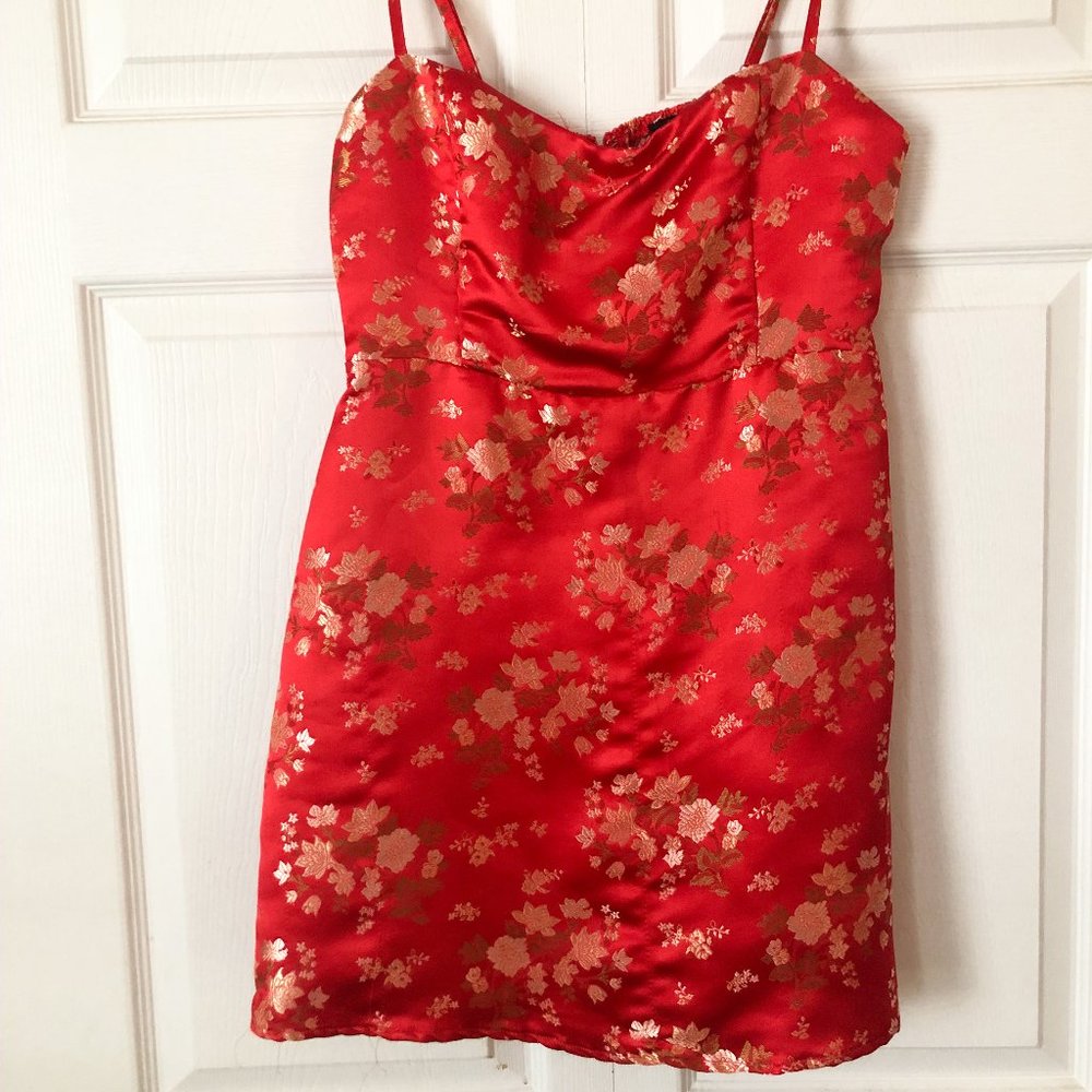 Red Embroidered Mini Dress